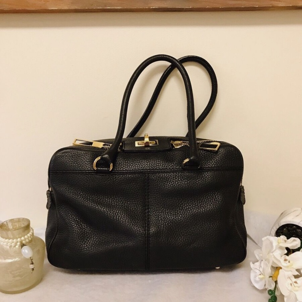Max Mara Leather top handle Black Satchel handbag gond tone turn lock
